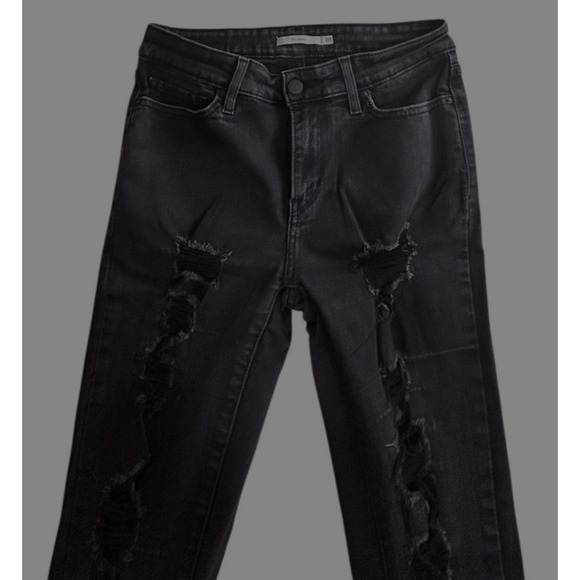 Levi's 711 Skinny Black Distressed Torn Jeans Sz 28 Midrise Stretch 30" Inseam - Picture 5 of 7